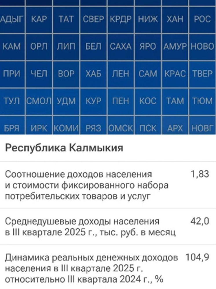 Калмыкия заняла 80 место в рейтинге доходов населения
