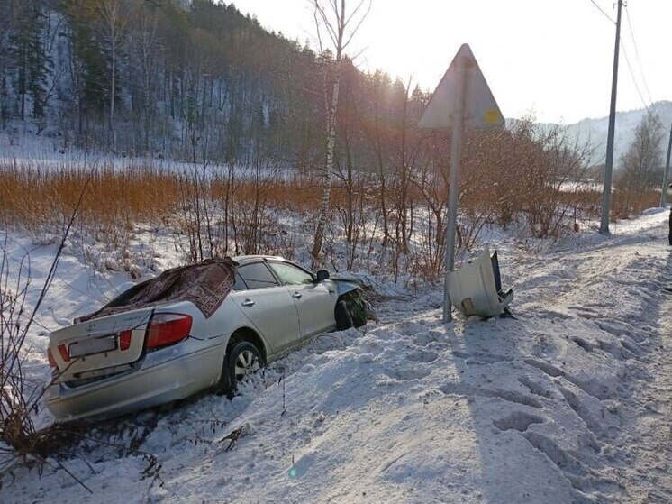На Алтае водитель неуправляемой иномарки на скорости врезался в фонарный столб