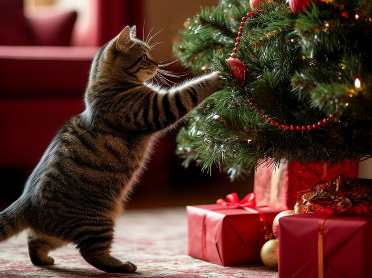 Ростовчанам дали советы, как уберечь новогоднюю елку от кота