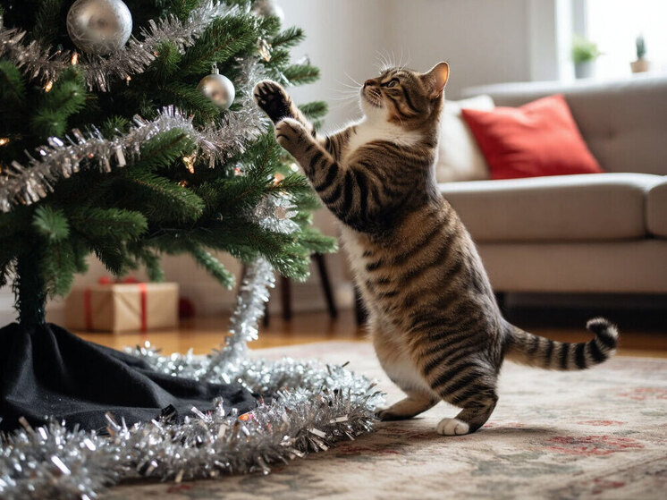 Ветеринар дал оценку способу, как отвадить кошек от новогодней ёлки