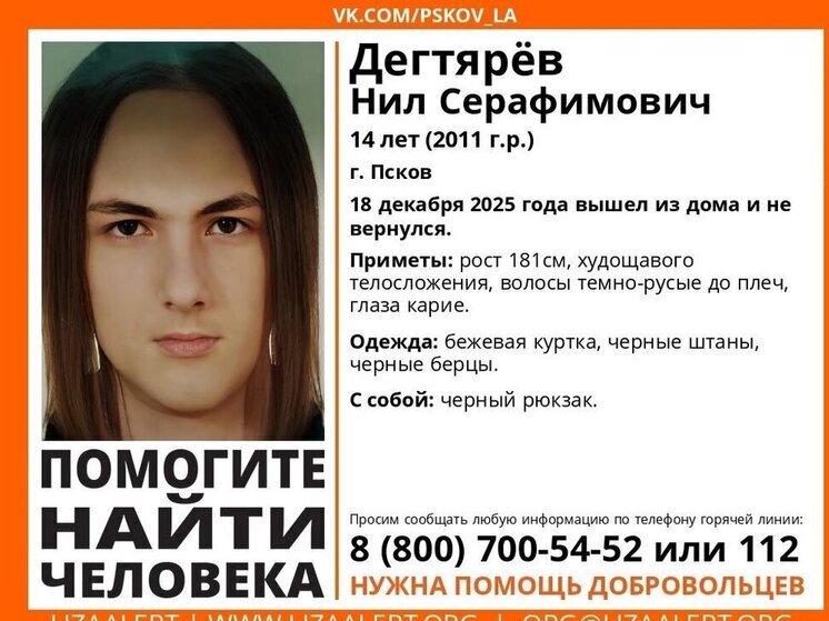 14-летний Нил Дегтярёв пропал в Пскове