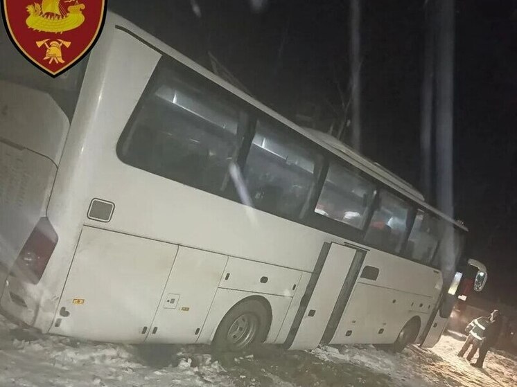Костромские спасатели вытащили из кювета экскурсионный автобус с детьми