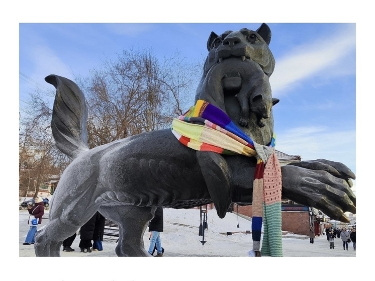 В Иркутске установили рекорд: монументальному бабру связали 18‑метровый шарф
