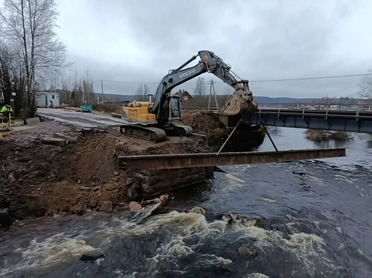 В Выборгском районе для пешеходов установили временный мост через реку Михалевка