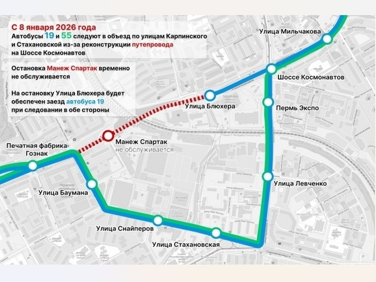 В связи с закрытием путепровода в Перми изменятся маршруты транспорта