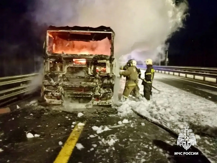 После аварии на М-11 в Тверской области загорелся грузовик