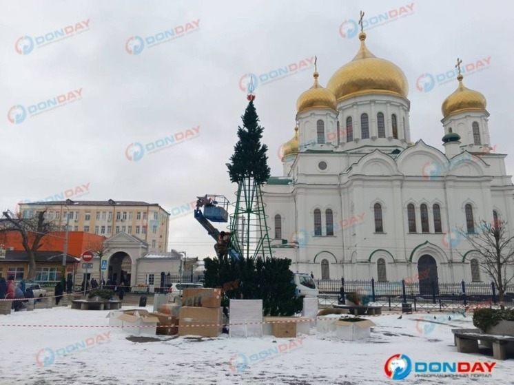 В Ростове-на-Дону в районе центрального рынка начали устанавливать новогоднюю елку