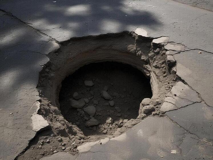 На улице Дзержинского в Южно-Сахалинске образовался опасный провал