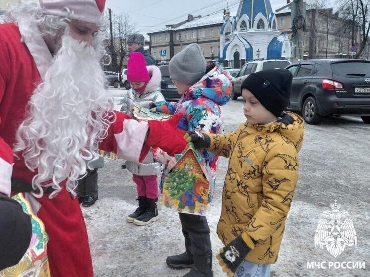 Сотрудники МЧС в костюмах Дедов Морозов поздравили детей в Рязани