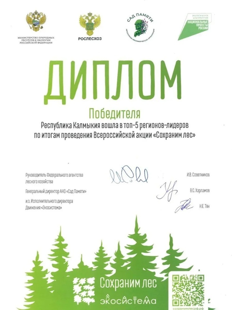 Калмыкия вошла в пятерку лидеров среди регионов России по результатам акции «Сохраним лес»