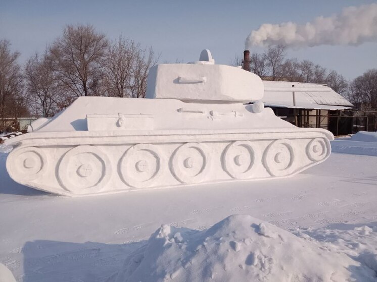 Дед и внук из Амурской области создали снежный танк Т-34