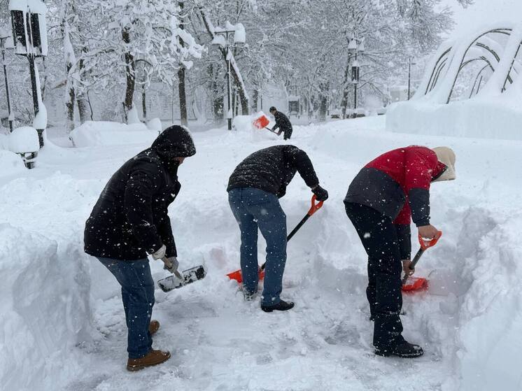 Молодежь Адыгеи вышла на уборку Майкопа после снегопада