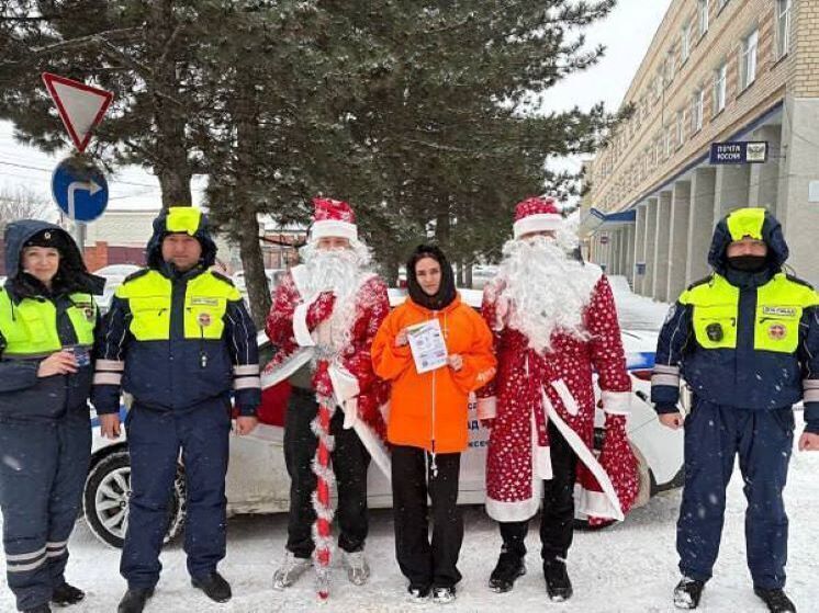 В Алексеевке Дед Мороз и волонтеры поздравили водителей с Новым годом