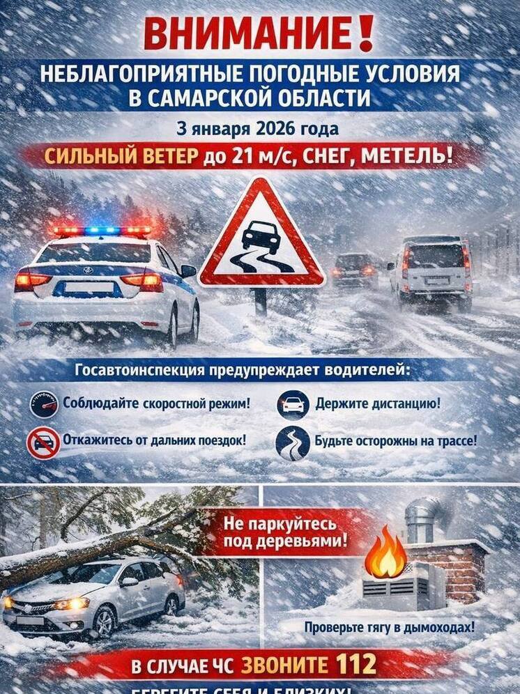 Неблагоприятные погодные условия в Самарской области обещают 3 января