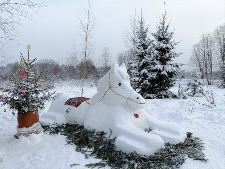 Снежный символ 2026 года украсил костромскую деревню Левково