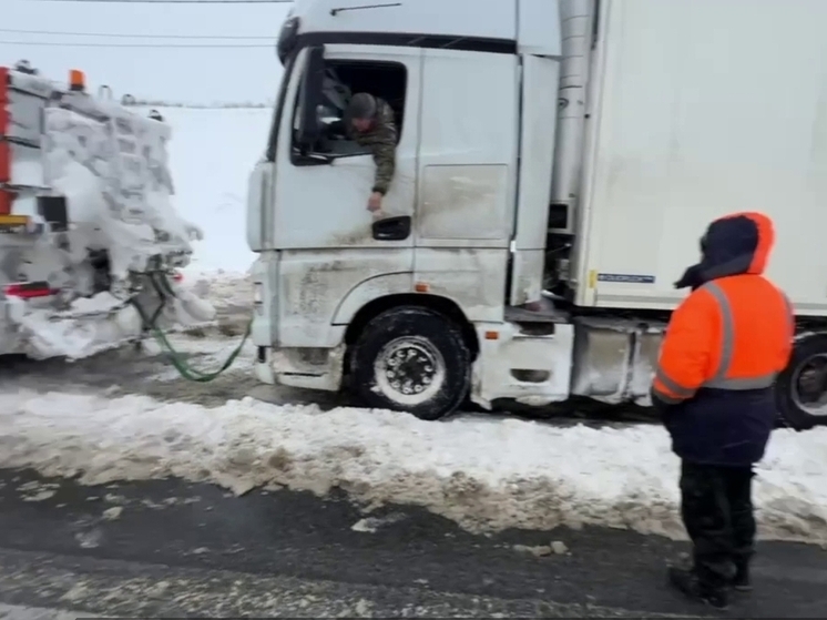 Калужские полицейские вытащили фуру из заноса