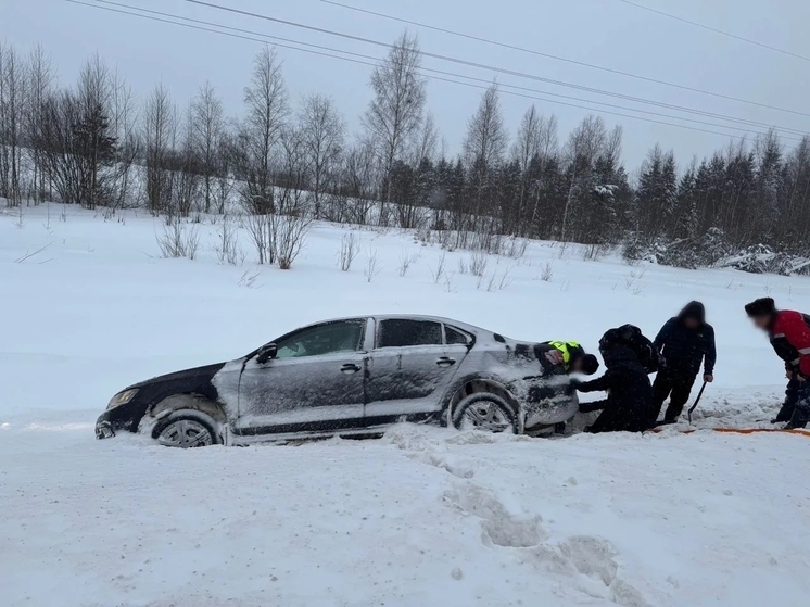 Вологодские госавтоинспекторы спасли нескольких водителей из снежного плена