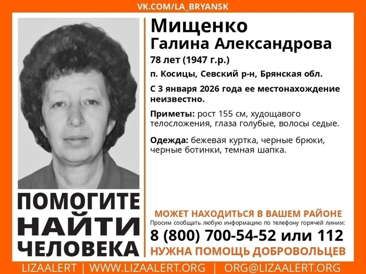 В Брянской области ведутся поиски пропавшей Галины Мищенко
