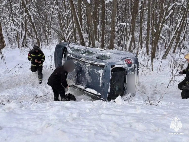 Под Тверью машина съехала с шоссе и упала на бок