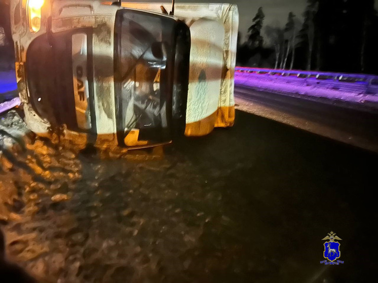 Грузовик врезался в ограждение и опрокинулся на трассе М-5 в Самарской области