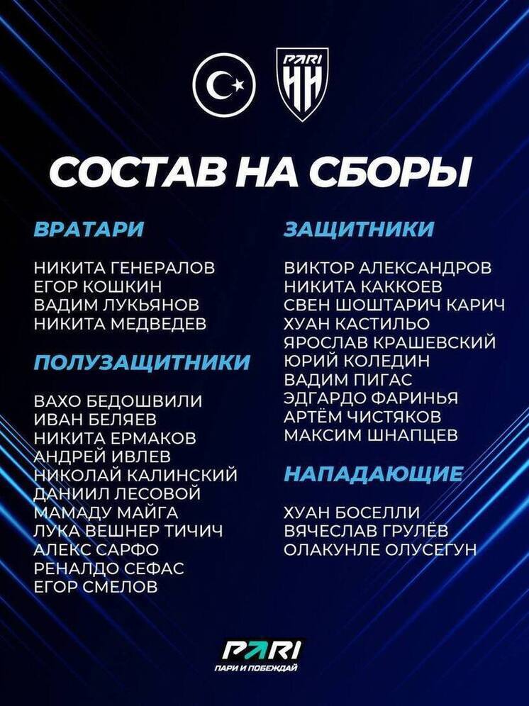 ФК «Пари НН» отправился на сборы в турецкий Белек