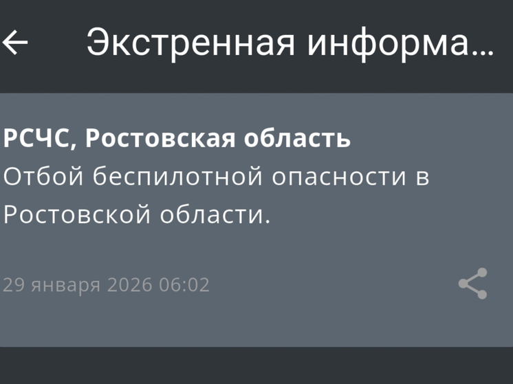 На Дону сняли режим опасности по БПЛА утром 29 января