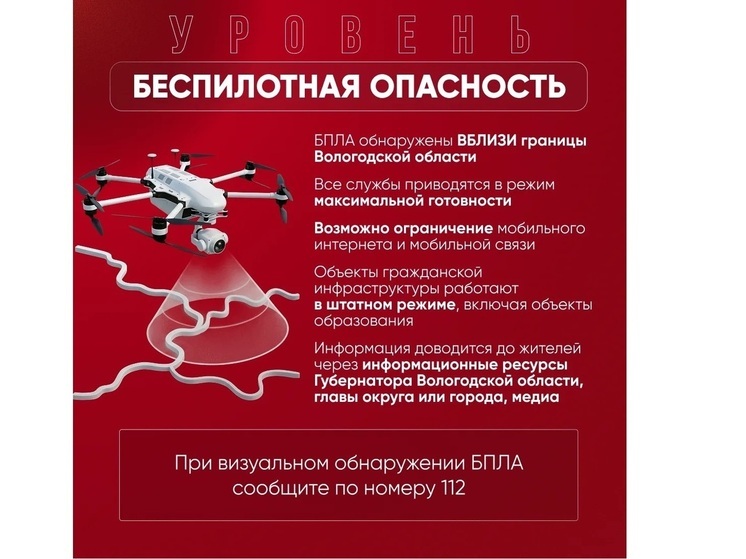Введен режим «Беспилотной опасности» в Вологодской области