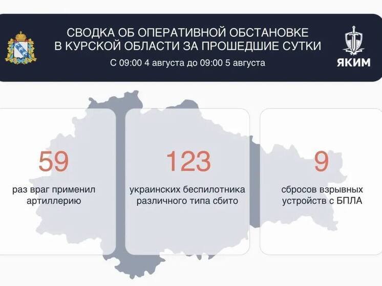 За сутки над Курской области сбито 123 дрона, повреждены автомобиль и крыша дома