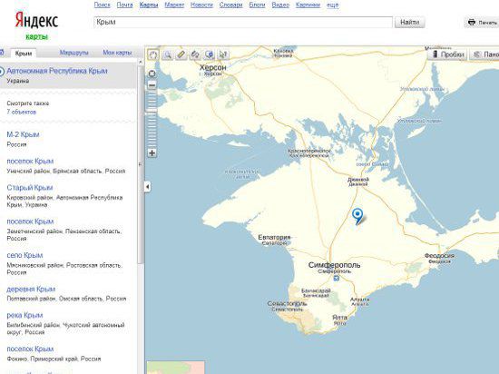При этом для картографических сервисов Яндекса и Гугла Крым - это все еще Украина