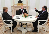 Все в черном, никто не улыбался. Переговоры Путина, Меркель и Олланда закончились ничем