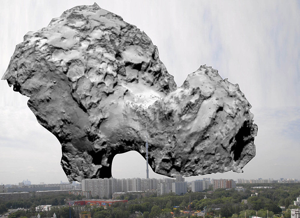 Размеры кометы Чурюмова-Герасименко и размеры городов 
